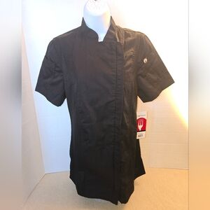NWT Chef Works Black Professional Chef Coat Short Sleeve Kitchen Uniform size S